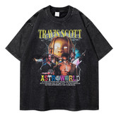 تیشرت تراویس اسکات مدل Astroworld – سایز 3XL، طراحی گرافیکی هیپهاپ با رنگ سیاه شستهشده